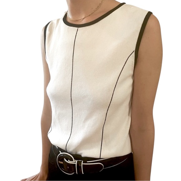 Vintage Shego’s Two Piece Black White Tank Top + Cardigan Sweater Twin Set S M L - Picture 5 of 16